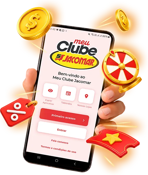 Celular com o aplicativo Meu Clube Jacomar
